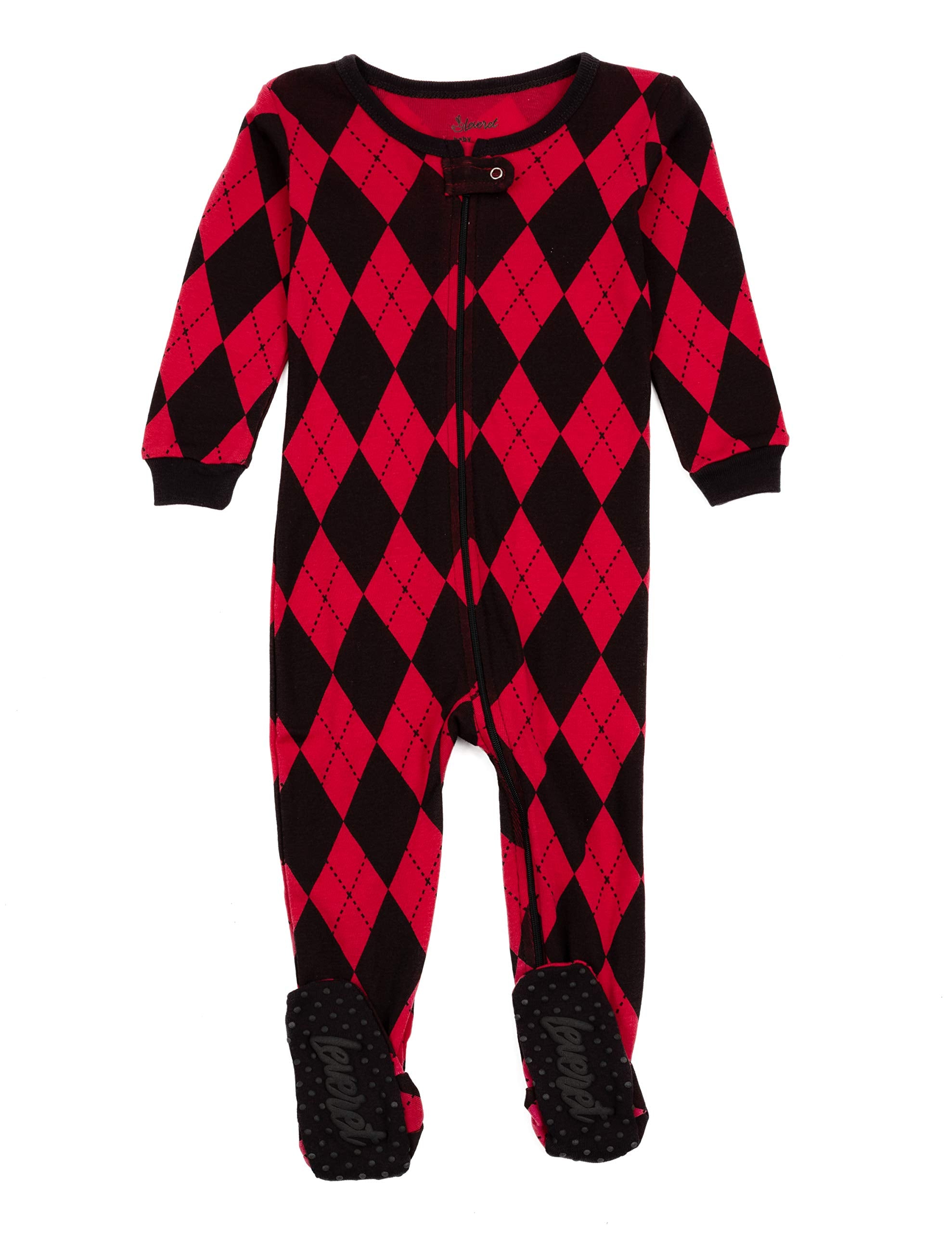 Leveret Kids & Toddler Footed Pajamas Boys Girls 100% Cotton Argyle Black & Red WBBAPB08NCGQB46
