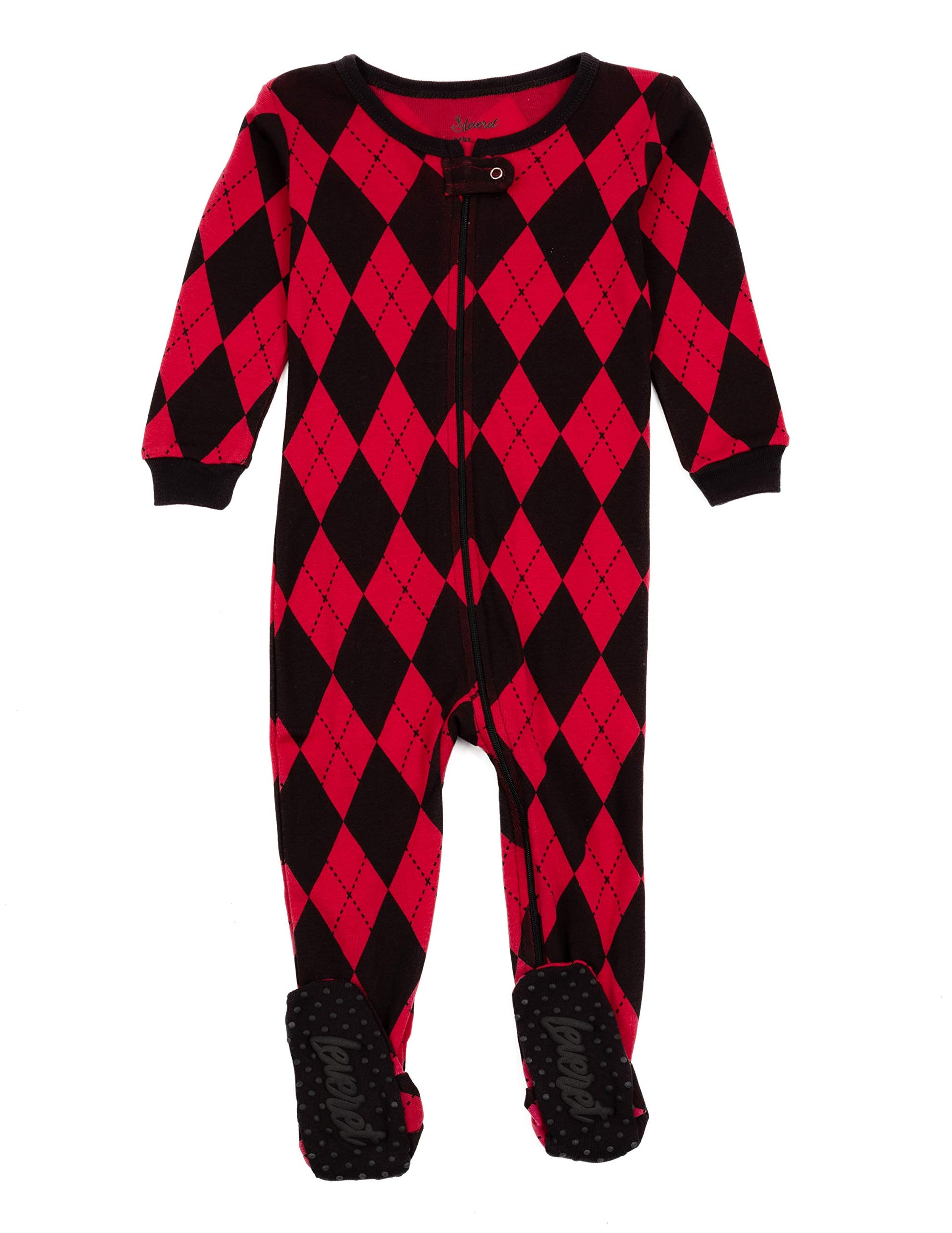 Leveret Kids & Toddler Footed Pajamas Boys Girls 100% Cotton Argyle Black & Red (Size 2 Years)