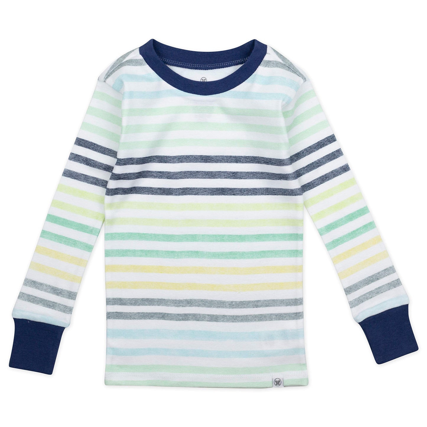 Honestbaby Boys' Organic Cotton 2-Piece Snug Fit Pajama Set, Rainbow Stripe Blues, 5T