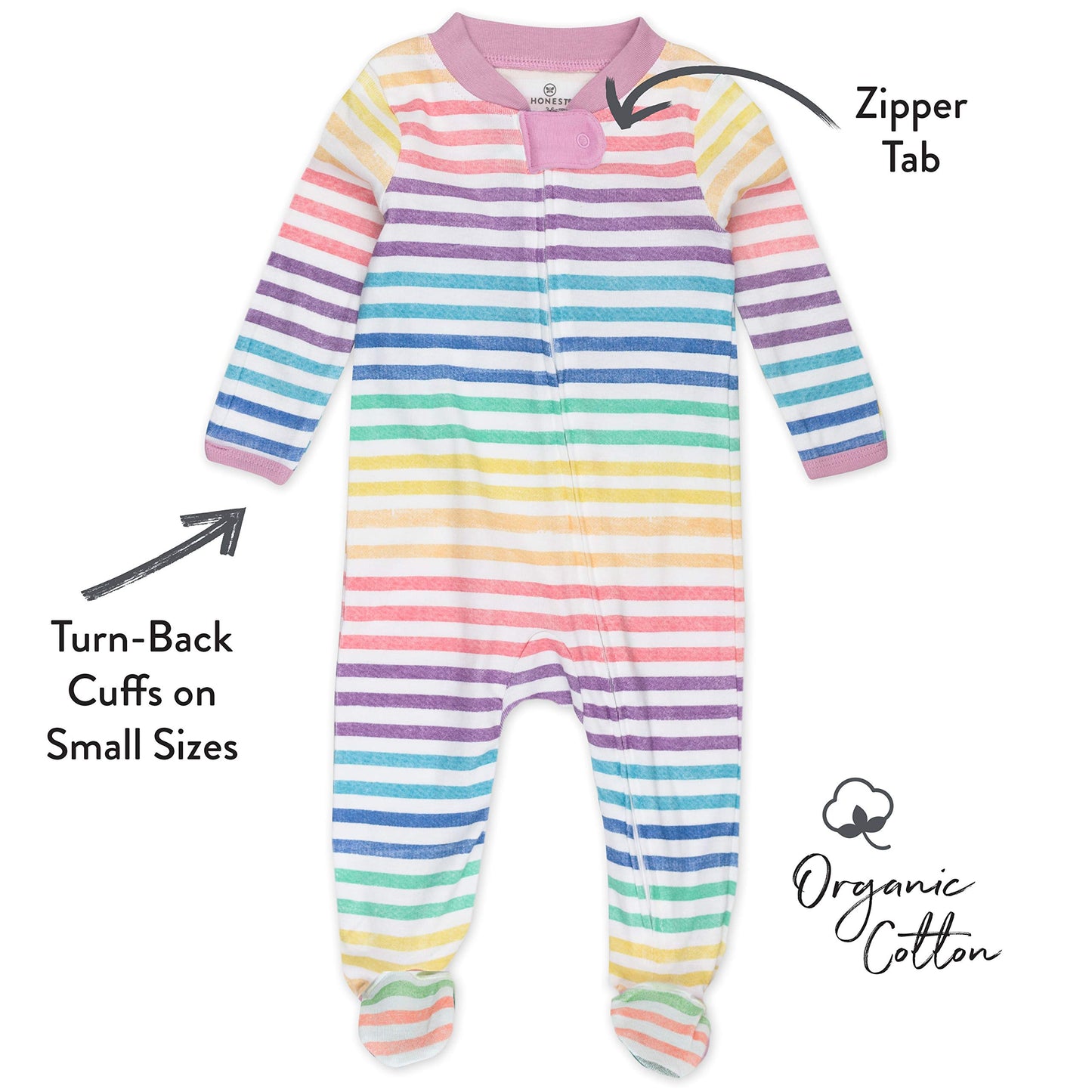 Honestbaby Baby Girls Play Footed Pajamas One-Piece Jumpsuit Zip-Front Pjs 100% Organic Cotton For And Toddler Sleepers, Rainbow
