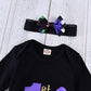 Minifeiko My First Halloween Baby Girl Outfit 3Pcs Pumpkin Bodysuit + Tulle Skirt + Bow Headband Clothes Set (Black & Purple, 3-