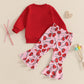 Iddolaka Toddler Baby Girls Valentines Day Outfits Long Sleeve Letter Sweatshirt Shirt Heart Flared Pants Spring Clothes (A-Embr