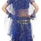 Girls Belly Dance Top Skirt Set Halloween Costume With Head Veil,Waist Chain Dark Blue
