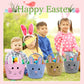 Brbecon Easter Bunny Basket For Kids With Name Tag, Pink Small Woven Easter Basket For Girls, Easter Egg Hunt Baskets Bags Easte