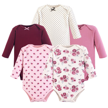 Hudson Baby Unisex Baby Cotton Long-Sleeve Bodysuits, Rose, 6-9 Months