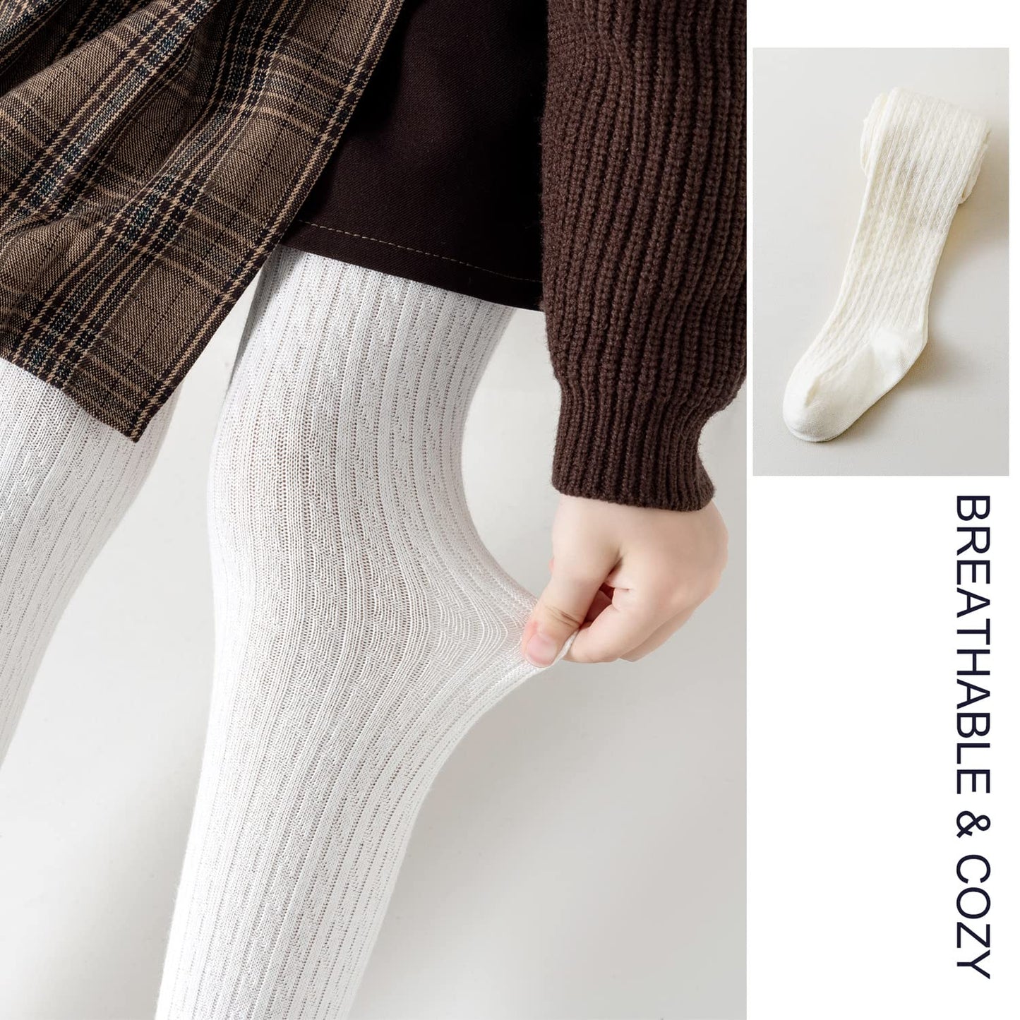 Epeius Toddler Girls Thick Cable Knit Leggings Warm Cotton Pantyhose Dress Tights School Uniform Tights Baby Stockings Ivory Whi