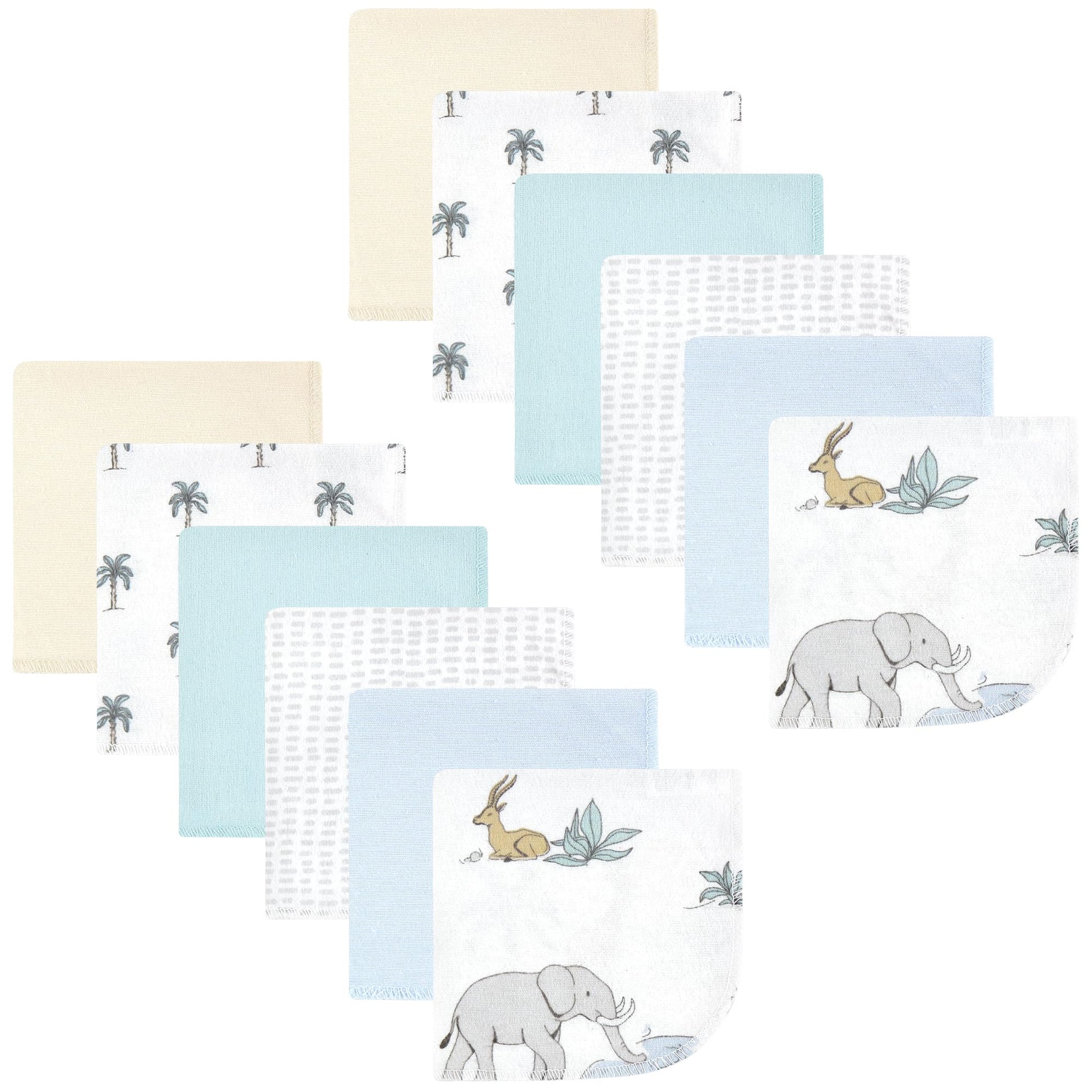 Hudson Baby Unisex Baby Flannel Cotton Washcloths 12-Pack, Boy Safari World, One Size