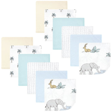 Hudson Baby Unisex Baby Flannel Cotton Washcloths 12-Pack, Boy Safari World, One Size