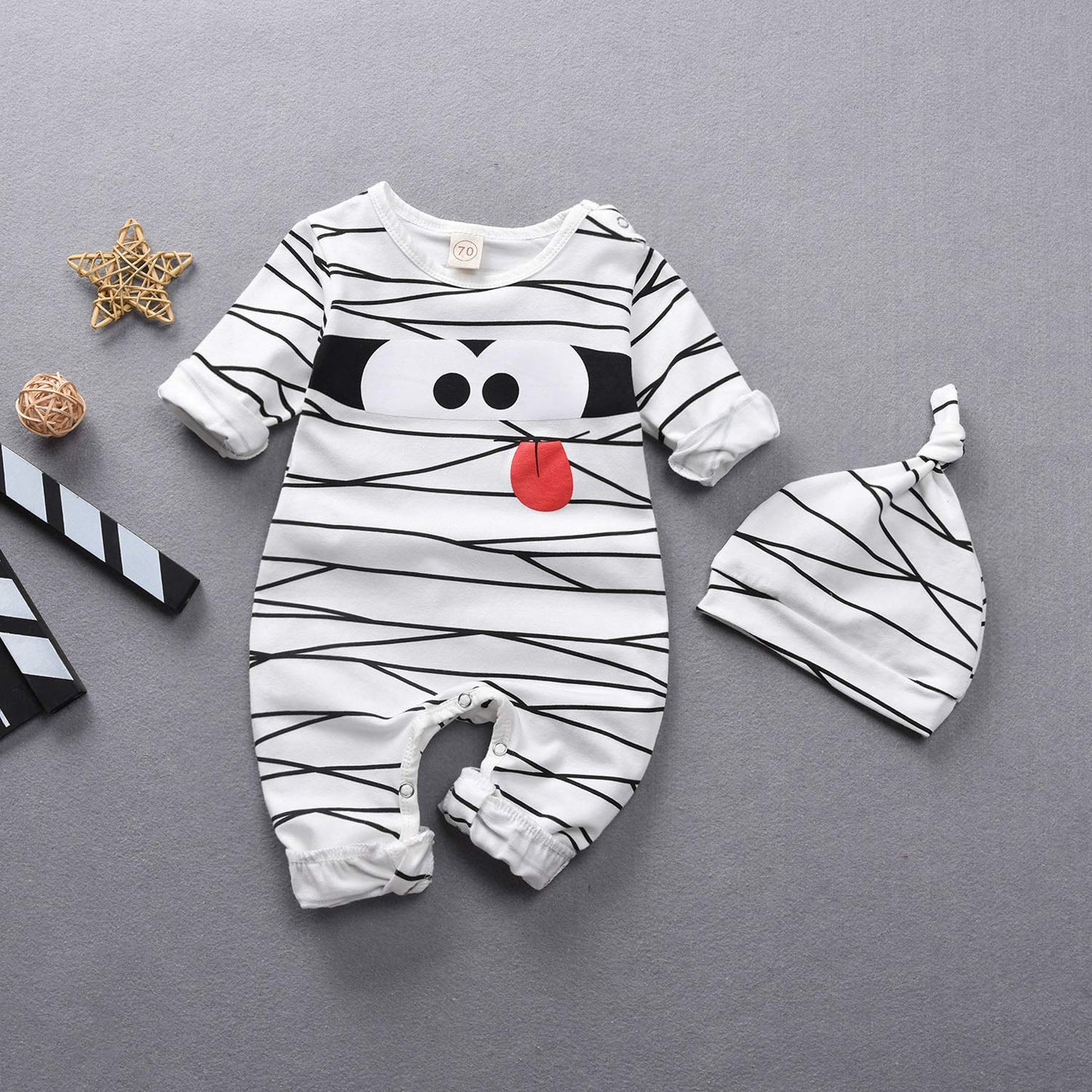 Aalizzwell Toddler Baby Halloween Romper Pants Set For Kids Funny (Mummy Romper, 0-3 Months)