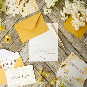 48 Pack Bumble Bee Thank You Cards With Envelopes For Baby Shower, Birthday, 6 Designs, Bulk Set (4 X 6 In)