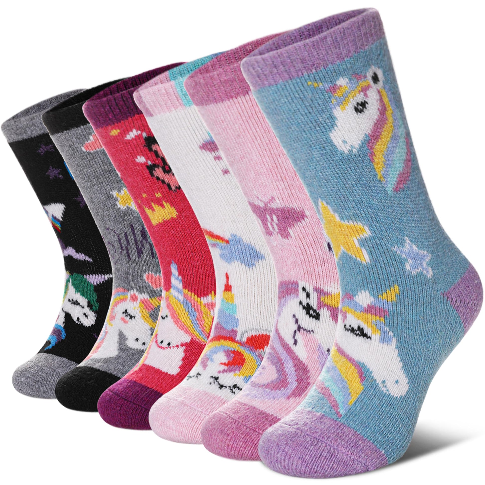 Dyw Kids Merino Wool Hiking Socks Toddlers Boys Girls Winter Warm Thick Thermal Soft Cozy Crew Boot Socks 6 Pairs (6 Pairs Unico