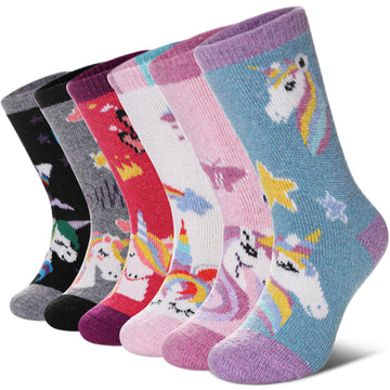 Dyw Kids Merino Wool Hiking Socks Toddlers Boys Girls Winter Warm Thick Thermal Soft Cozy Crew Boot Socks 6 Pairs (6 Pairs Unico