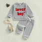 Lesimsam Toddler Baby Boy Valentine'S Day Outfit Letter Embroidery Long Sleeve Waffle Knit Sweatshirt And Pants Set(Gray, 0-6 Mo