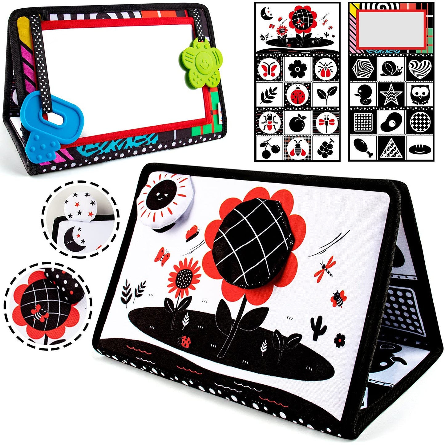 teytoy Tummy Time Mirror Infant Toys Newborn Toys 0-3 Months Brain Developmental Baby Mirror Tummy Time Toys Black and White Hig
