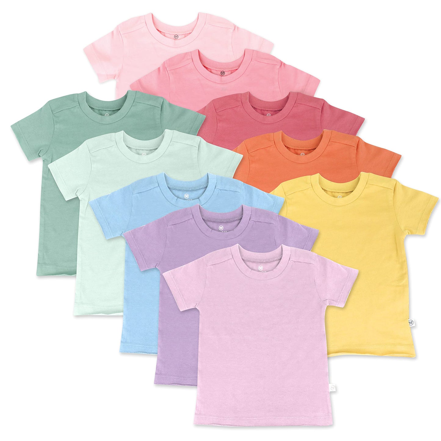 Honestbaby Organic Cotton Short Sleeve T-Shirts Infant Unisex 10-Pack Rainbow Gems Pinks