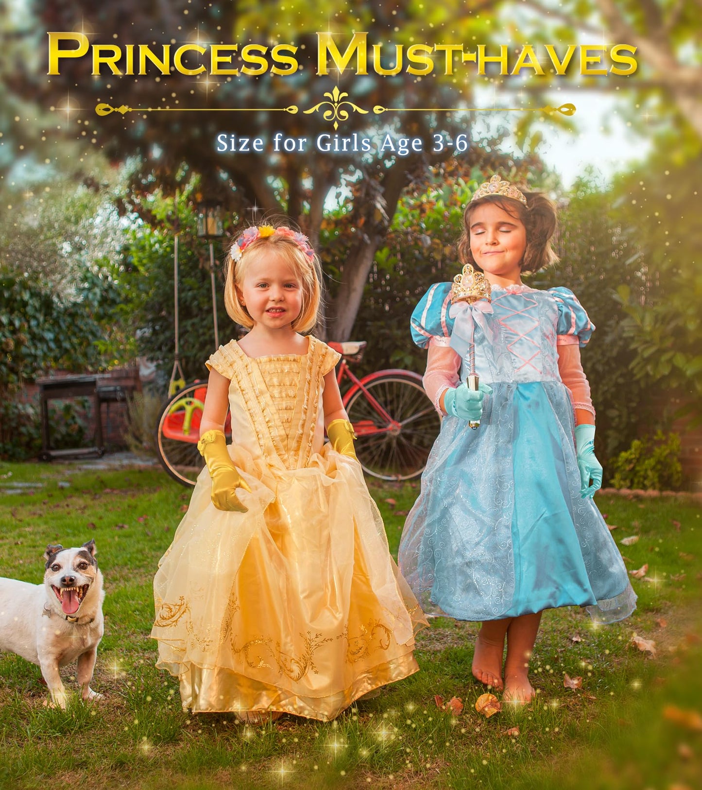 BIBUTY Princess Gloves for Little Girls Toddler Dress Up Gloves, Princess Dress Up Accessories Gold, Costume Set Toy Gift for 3