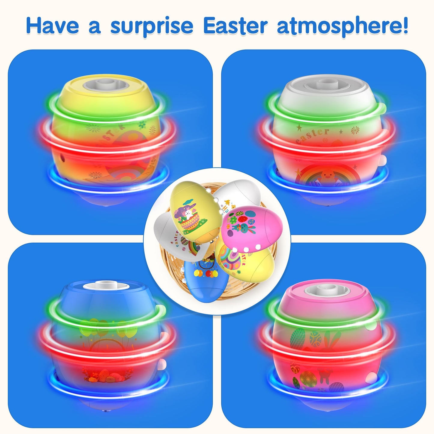 Easter Eggs Toys For Kids, 6 Pack Spinning Tops Toys, Lighting & Singing Colorful Easter Eggs, Easter Toys Party Favor Easter Ba