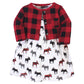 Hudson Baby Girls' Cotton Dress And Cardigan Set, Buffalo Plaid Moose, 0-3 Months