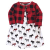 Hudson Baby Girls' Cotton Dress And Cardigan Set, Buffalo Plaid Moose, 0-3 Months
