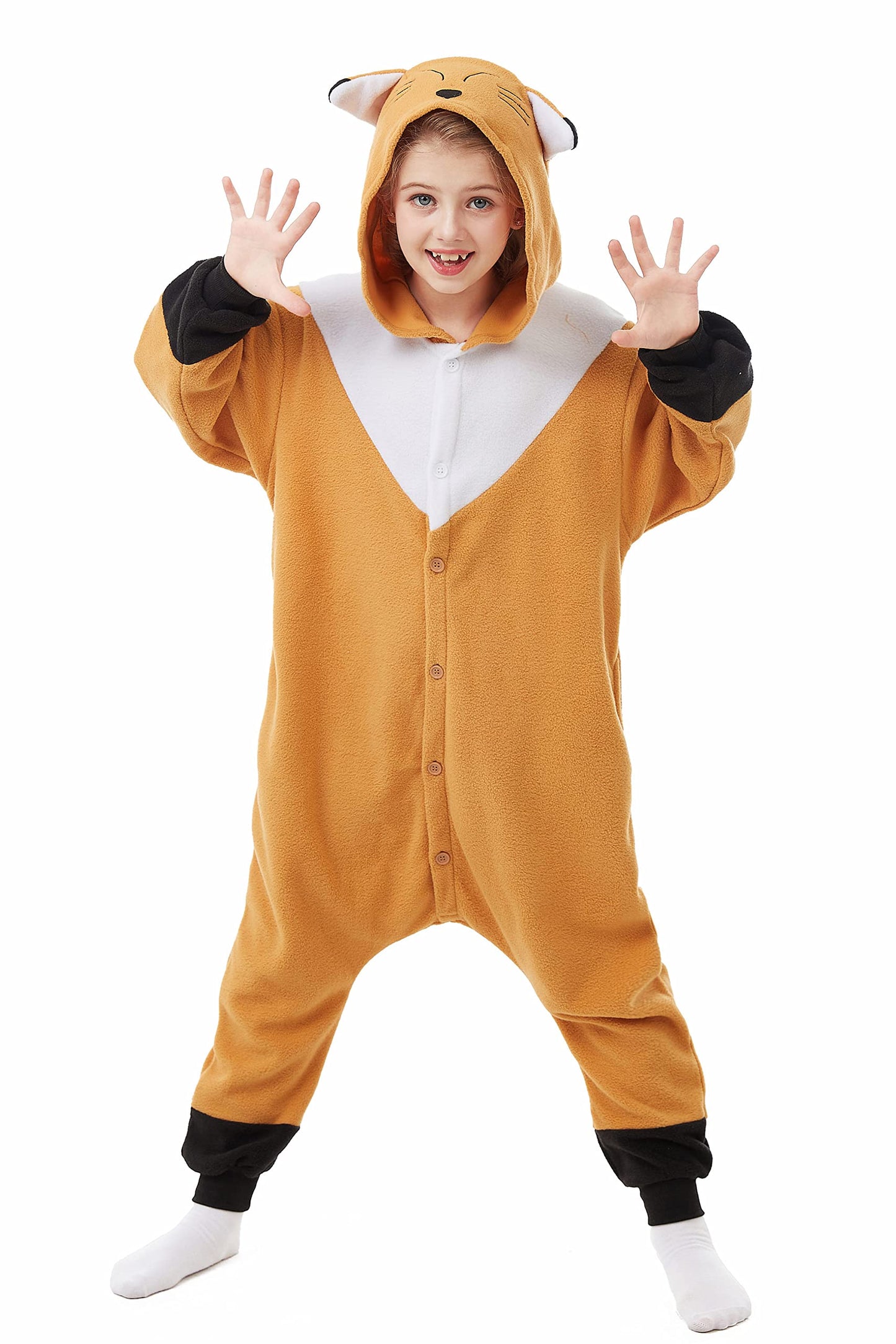 CANASOUR Fox Onesie Halloween Kids Cosplay Costume Girls Animal Unisex Outfuit One Piece Hooded Farm Soft Pajamas Brown Party 10