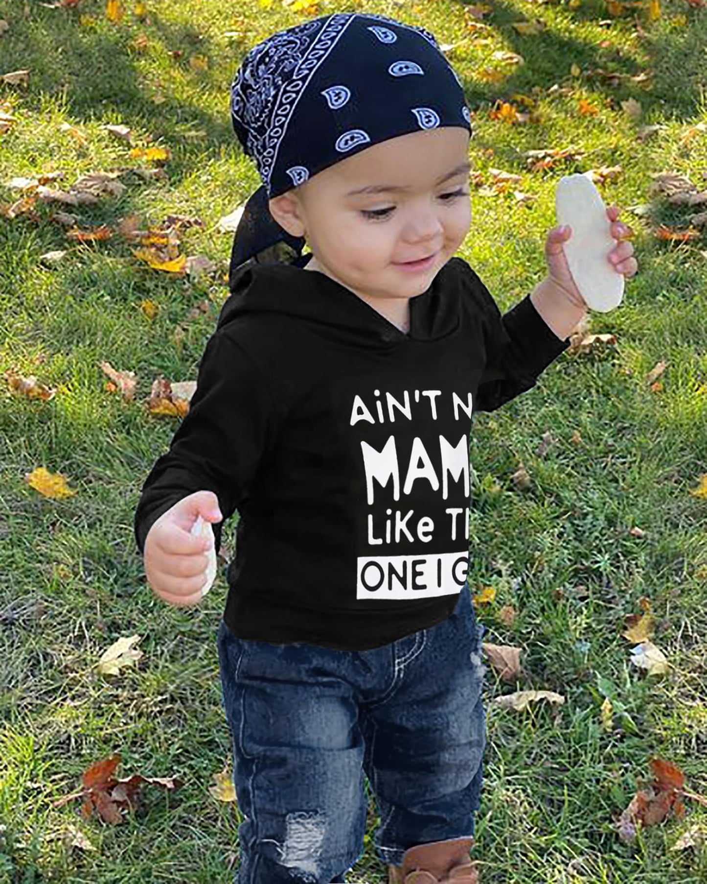 Yallet 4T 5T Toddler Baby Boy Clothes, 2Pcs Fall Winter Outfit Sets Long Sleeve Letter Hoodies Top+Ripped Denim Pants