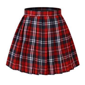 Girl'S Japan A-Line Kilt Plaid Pleated Costumes Skirts (M,Red Blue)