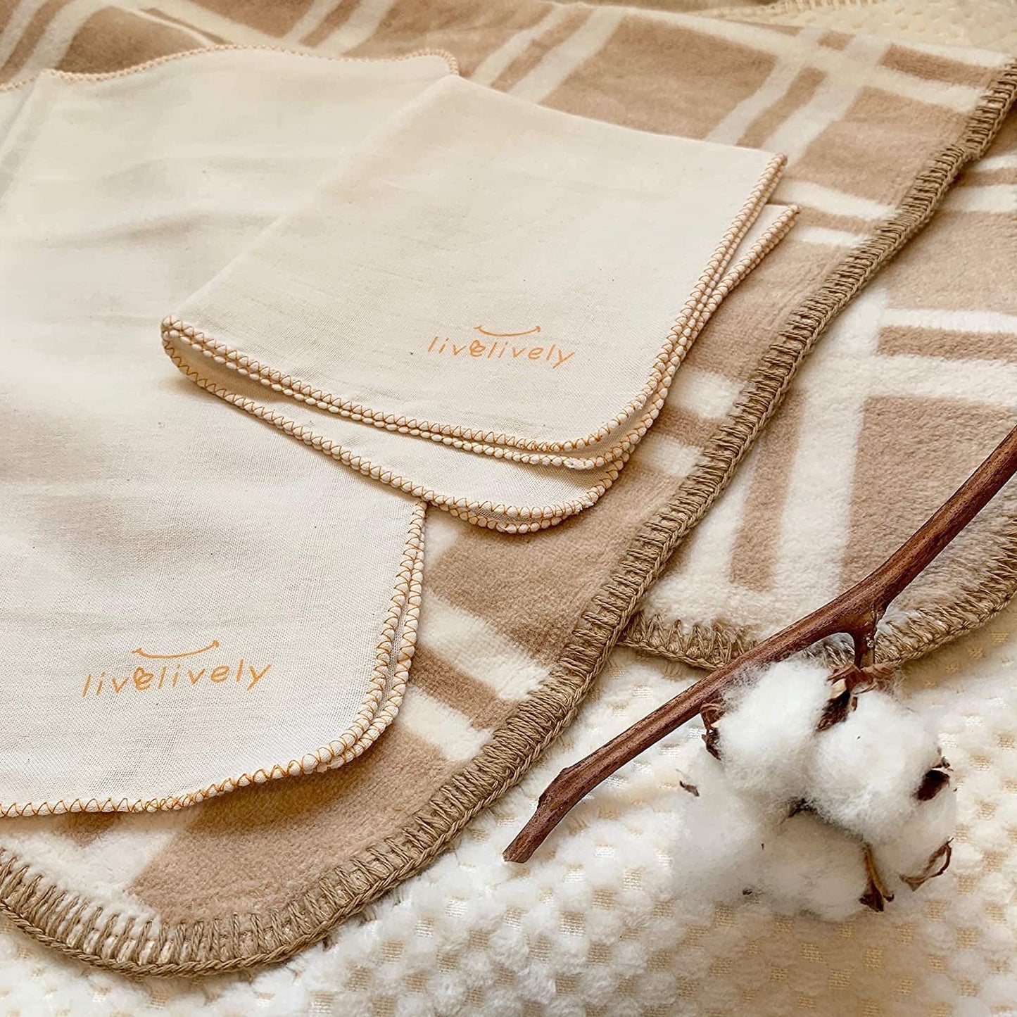 Livelively 3-Pack 100% Natural Organic Cotton Gauze Washcloths Wipes Face Towels For Babies With Sensitive Delicate Skin, Soft A