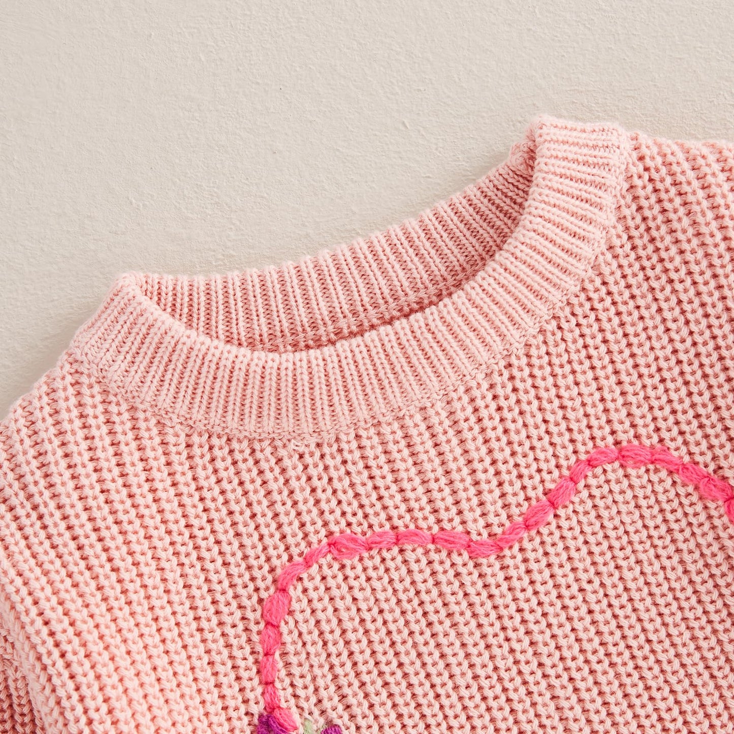 Nokpsedcb Baby Girl Cute Long Sleeve Heart Flowers Embroidery Oversized Sweater Toddler Valentine Outfit (Pink, 18-24 Months)