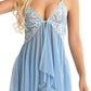 Adorejoy Lingerie For Women Front Closure Babydoll Lace Chemise V Neck Mesh Sleepwear (Light Blue,L)