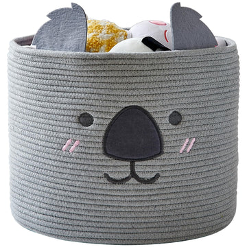 Omerai Animal Koala Basket, Cute Cotton Rope Woven Large Blanket Basket, Toy Storage For Nursery Decor And Laundry Organizer Wit
