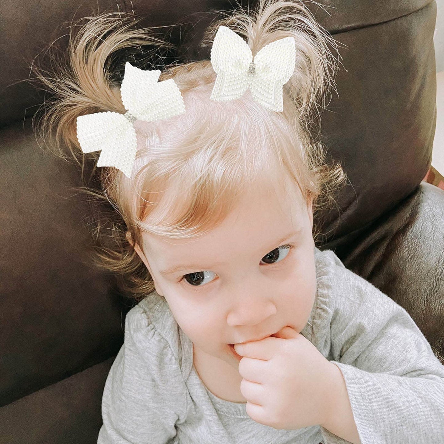 4Pcs Pearl Hair Bows For Girls, White Butterfly Flower Hair Bow Clip Wedding Hair Accessories For Baby Infants Toddlers Kids (La