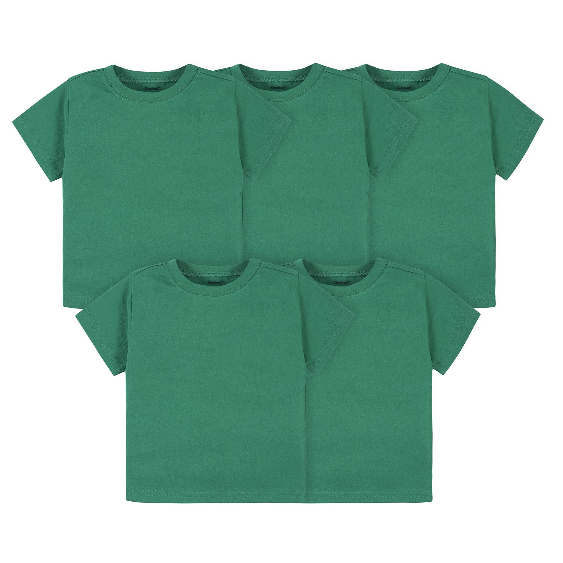 Gerber Baby Toddler 5-Pack Solid Short Sleeve T-Shirts Jersey 160 GSM, Kelly Green, 3T