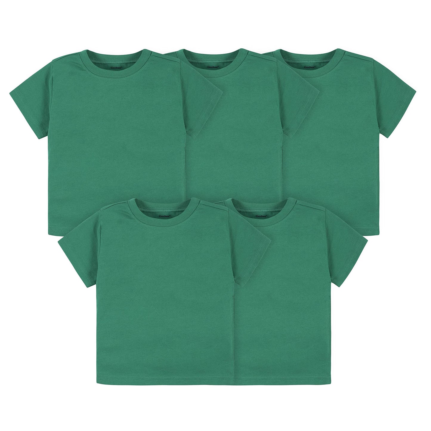 Gerber Baby Toddler 5-Pack Solid Short Sleeve T-Shirts Jersey 160 Gsm, Kelly Green, 12 Months