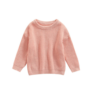 Baby Girl Boy Knit Sweater Blouse Pullover Sweatshirt Warm Crewneck Long Sleeve Tops For Infant Toddler (A-Pink, 0-3 Months)