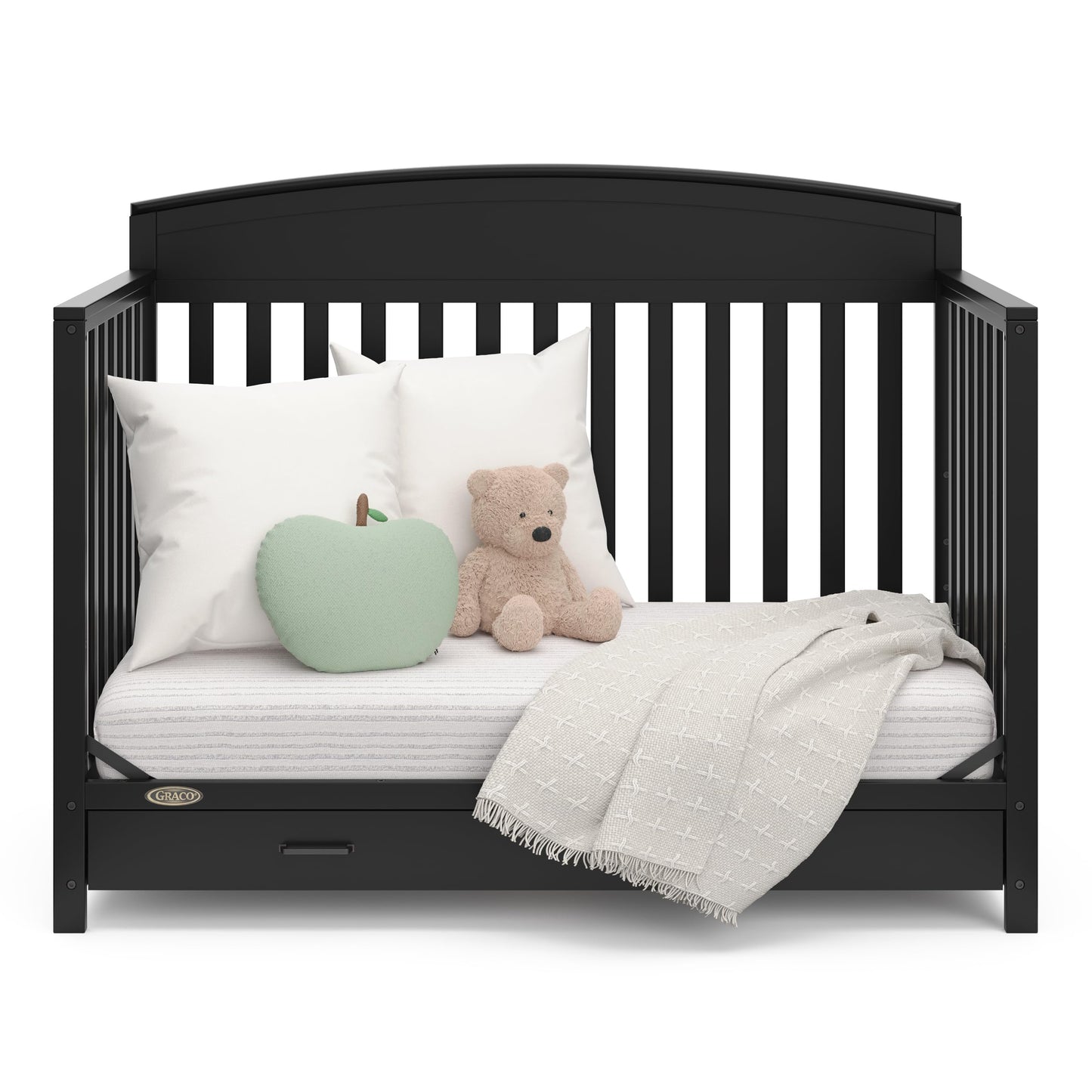 Graco Benton 5-In-1 Convertible Crib With Drawer (Black) - Converts From Baby Crib To Toddler Bed, Daybed And Full-Size Bed, Fit