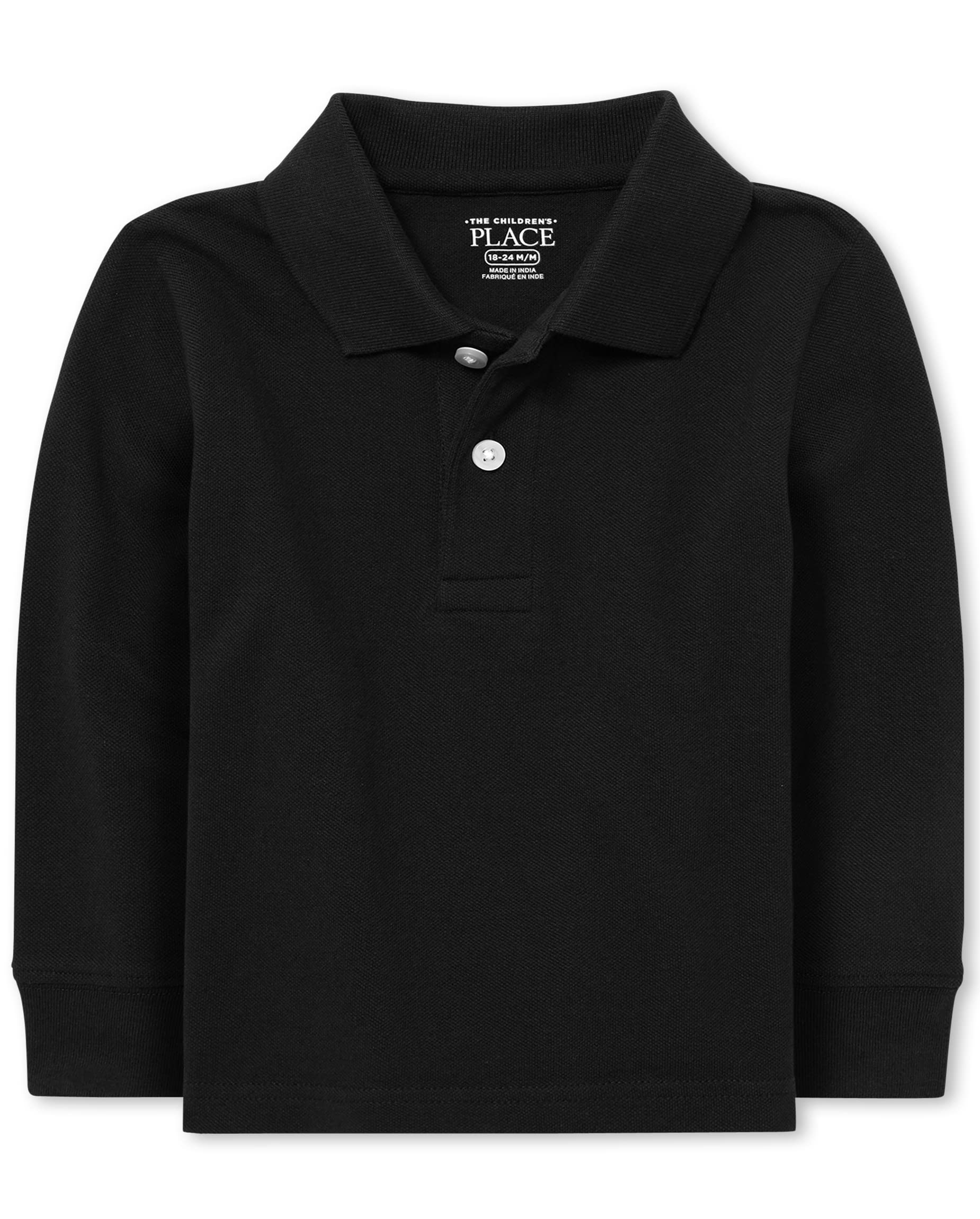 The Children'S Place Baby Boys And Toddler Boys Long Sleeve Pique Polo, Black, 6-9 Months