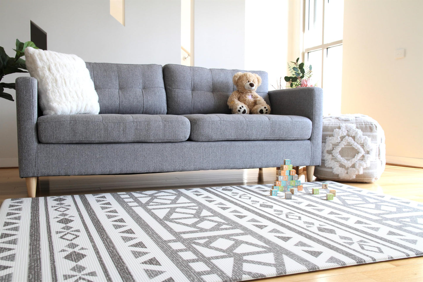 Cushmat Stylish Reversible Foam Play Mat (Large, Tropical Safari - Crystals Char) - Soft, Waterproof, Durable Play Mat For Infan