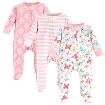 Touched By Nature Unisex Baby Organic Cotton And Play Sleepers, Butterflies, 3-6 Months Us