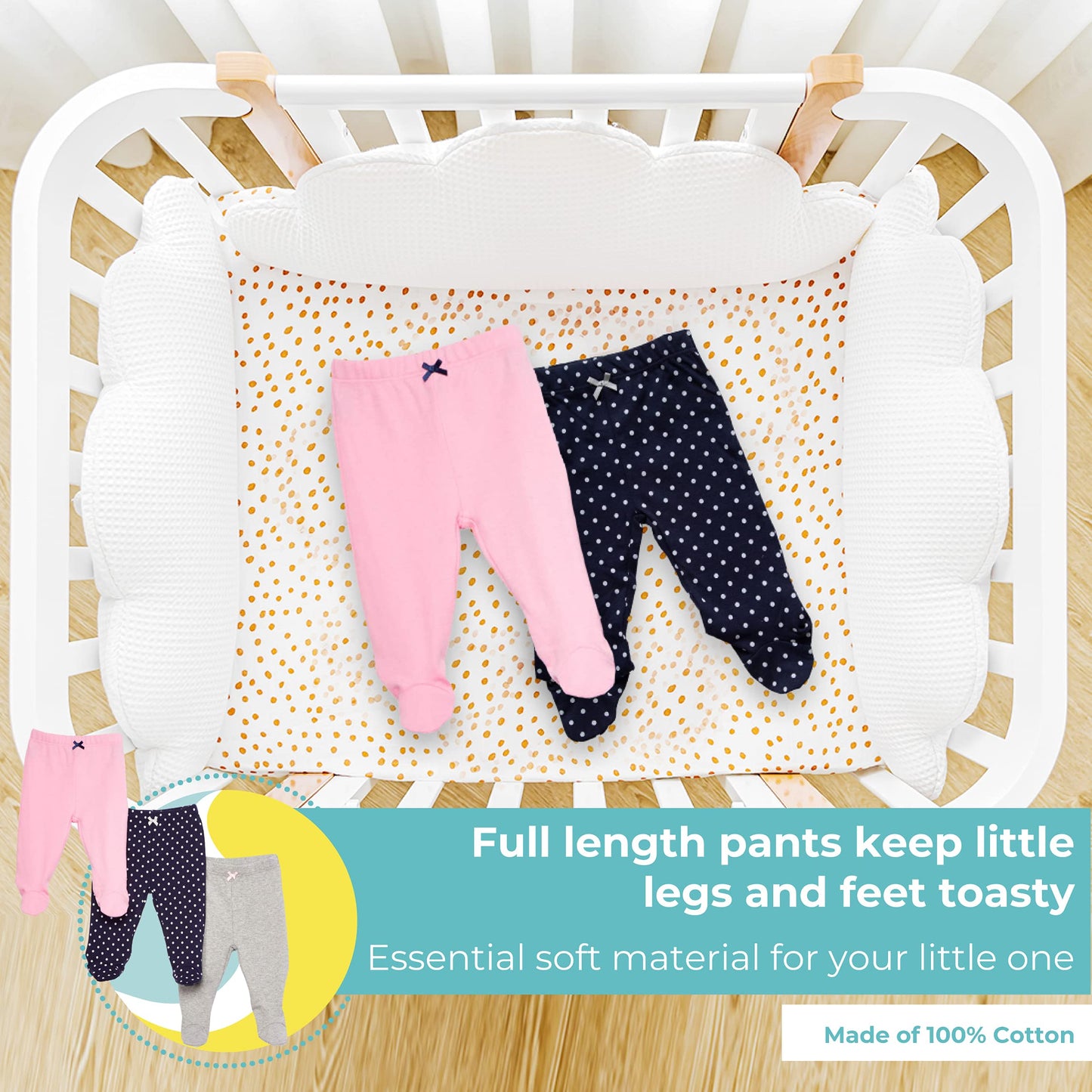 Spasilk Baby Girls Cotton Pull On Footie Pants Leggings With Feet, Pack Of 3, Pink & Gray