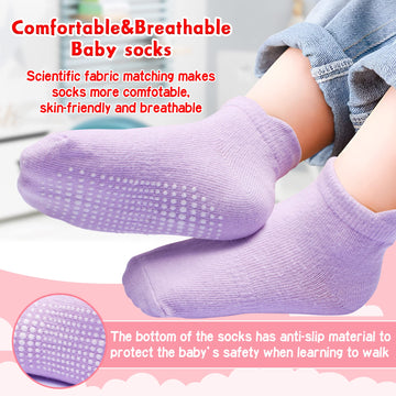 Hyzgb Toddler Socks Girls 3T-4T-5T With Grippers 12 Pairs Cotton Little Kids Non Slip Ankle Socks For Toddler Kids 3-4-5 Years O
