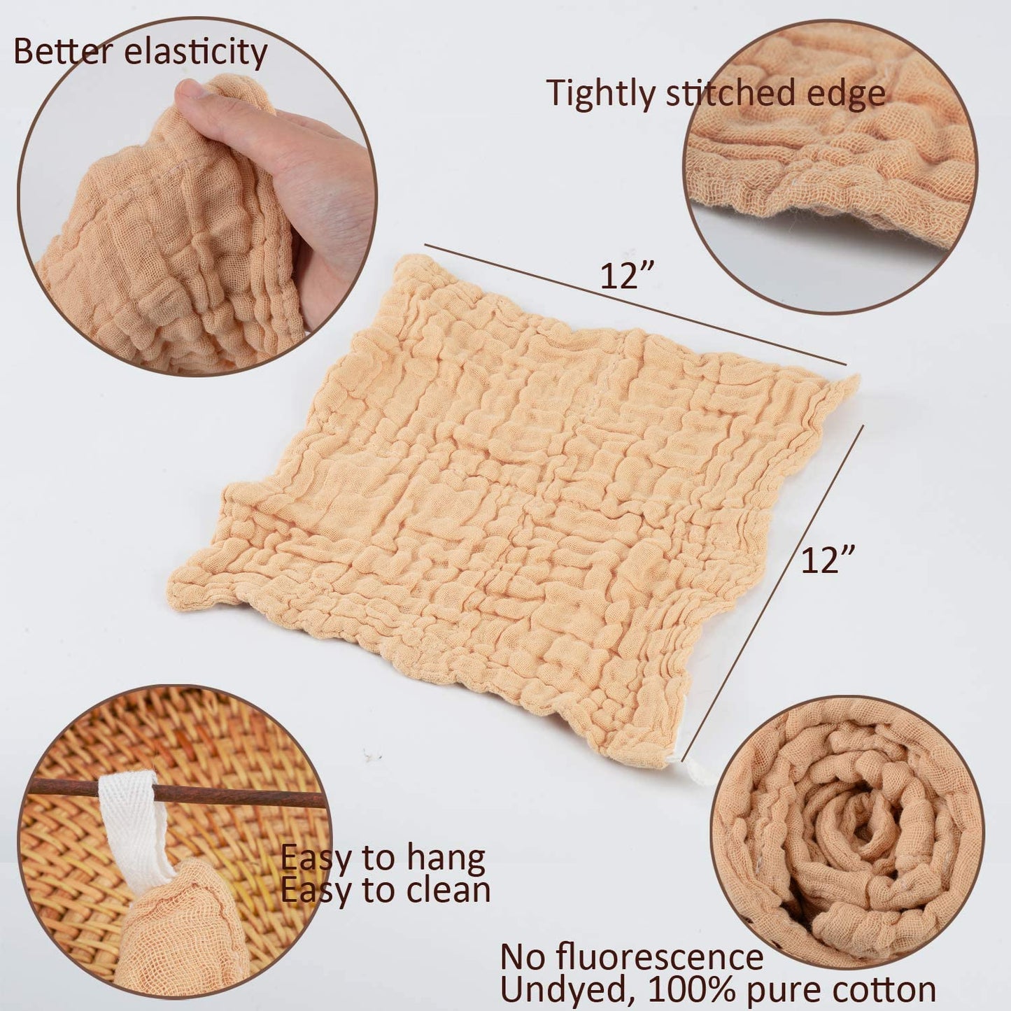 Daxue 10 Pcs Baby Muslin Washcloths 100% Natural Cotton Unbleached, Extra Soft Baby Wipes Organic Burp Cloths Blank Bibs For New