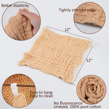 Daxue 10 Pcs Baby Muslin Washcloths 100% Natural Cotton Unbleached, Extra Soft Baby Wipes Organic Burp Cloths Blank Bibs For New