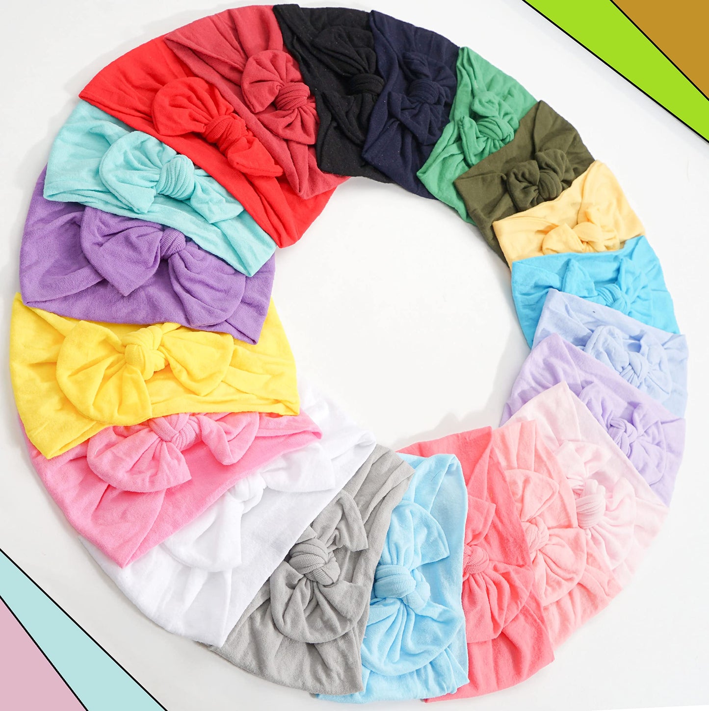 C  Llot 20 Colors Super Stretchy Soft Knot Baby Girl Headbands With Hair Bows Nylon Head Wrap For Newborn Baby Girls Infants Tod