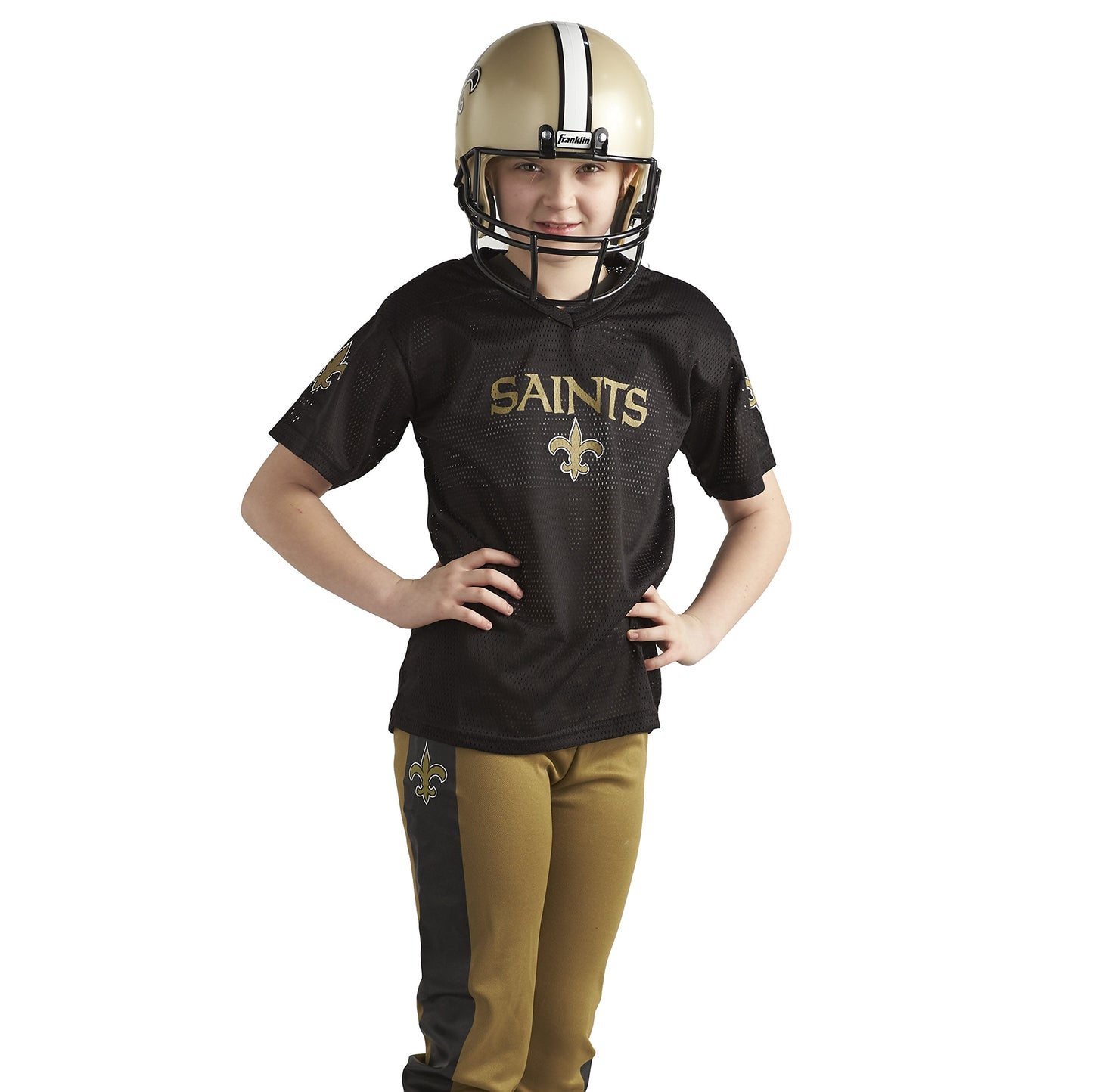 Franklin Sports New Orleans Saints Kids Football Uniform Set - NFL Youth Football Costume for Boys & Girls - Set Includes Helmet