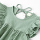 Lyxiof Toddler Baby Girl Cotton Linen Dress Ruffle Sleeve Halter Sleeveless Kids Casual Beach Dresses Green 100Cm
