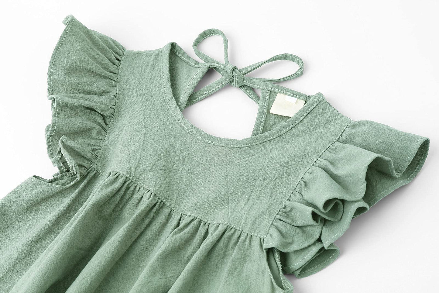 Lyxiof Toddler Baby Girl Cotton Linen Dress Ruffle Sleeve Halter Sleeveless Kids Casual Beach Dresses Green 100Cm