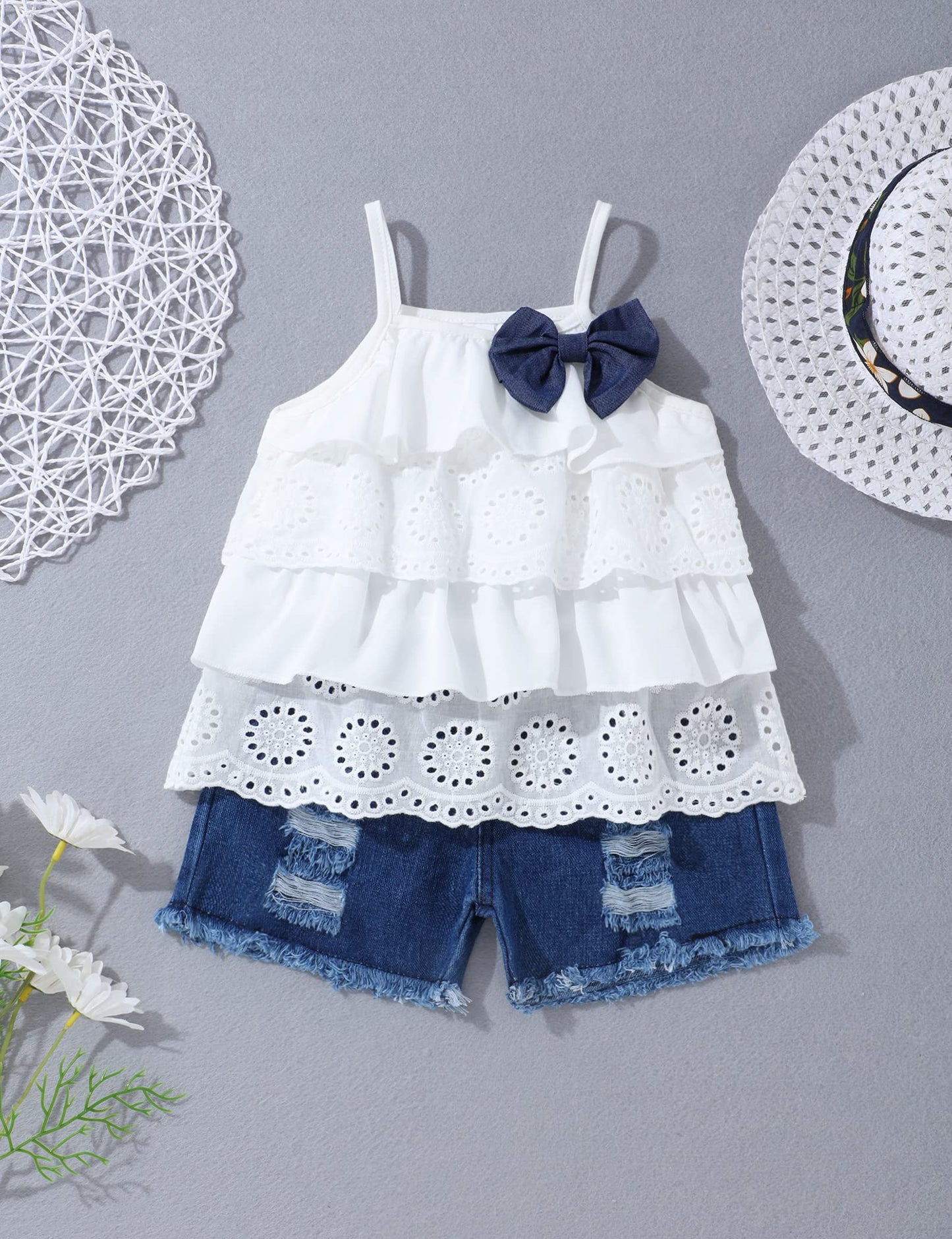 Hipea Toddler Baby Girls Clothes Ruffle Cami Polka Dot Tank Tops Casual Shorts 2-Piece Kids Short Set (Cami Laces,4-5T)