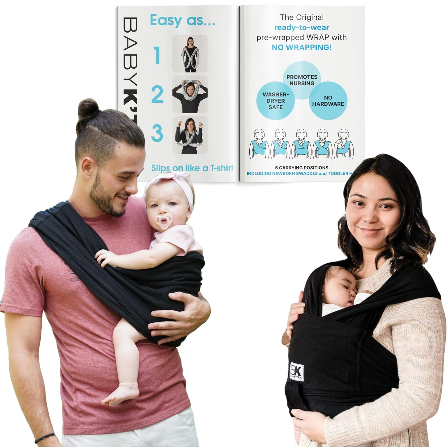 Original Baby K tan Baby Carrier: #1 Easy Pre-Wrapped, Soft, Slip-On, No Rings, No Buckles | 5 in 1 Baby Sling Gift | The Best 