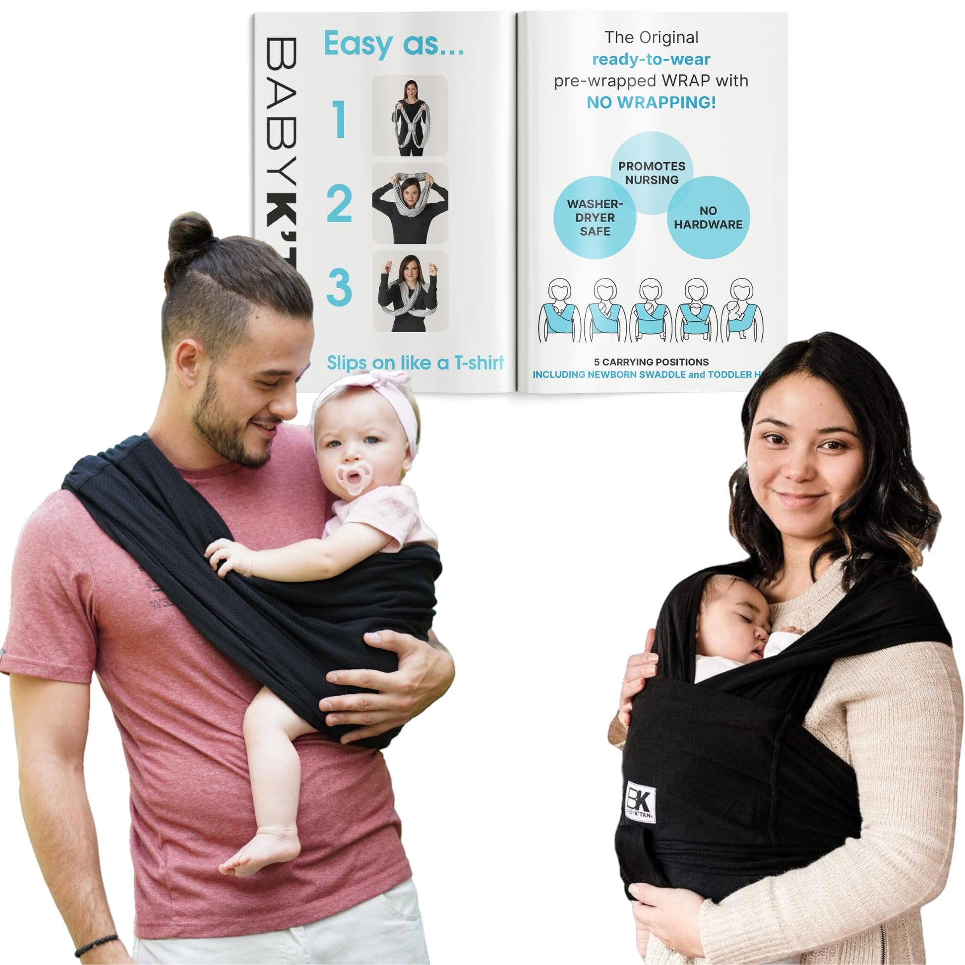 Original Baby K tan Baby Carrier: #1 Easy Pre-Wrapped, Soft, Slip-On, No Rings, No Buckles | 5 in 1 Baby Sling Gift | The Best 