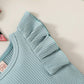 Tiny Cutey Baby Girl Clothes Infant Summer Outfits Set Ruffle Sleeve Romper And Floral Shorts With Headband (Sleeveless Blue, 90